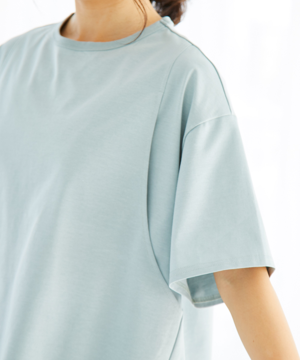 授乳服　サイドスリット　Tシャツ　コットン100％　光沢　ブラウン　チャコール　ブルー